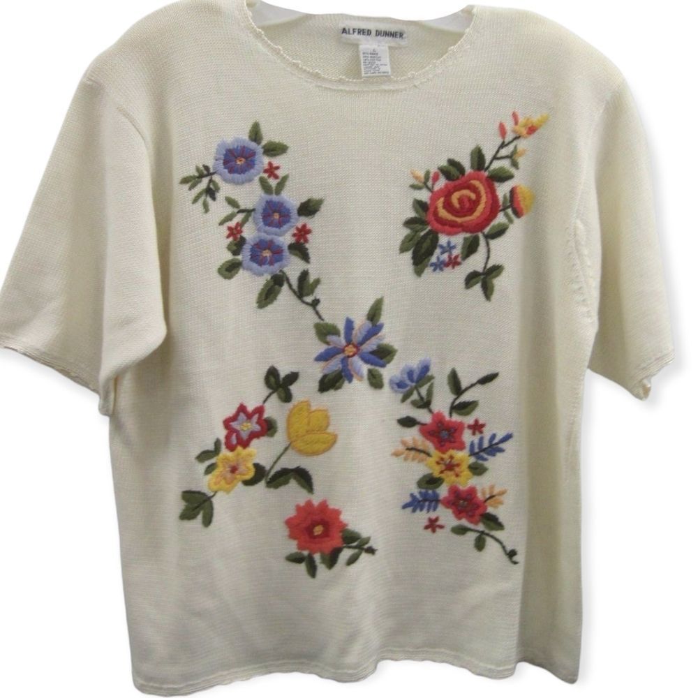 ALFRED DUNNER Vintage Floral Embrodered Sweater L